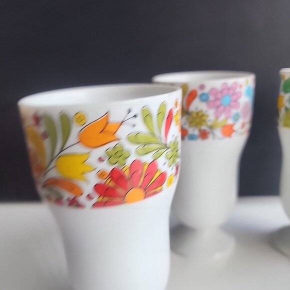 Vtg Mid Century Floral Milk Glass Sundae Parfait Dessert Cups Japan Set Of 4 - Picture 2 of 8